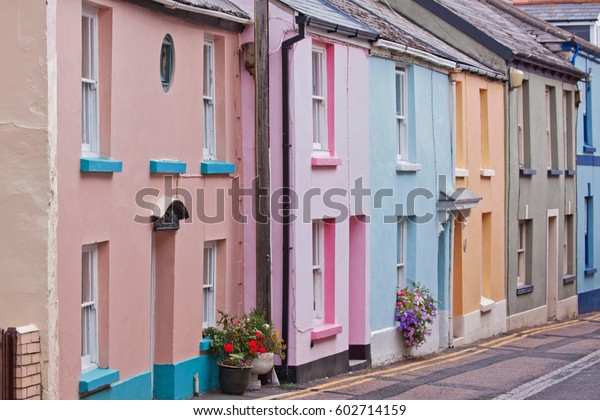 Row Traditional Colourful Seaside Cottages Fishing Stock Photo