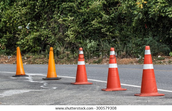 Row of Traffic cone in the\
road