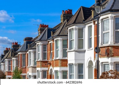 Row of typical English terraced houses in West Hampstead, London