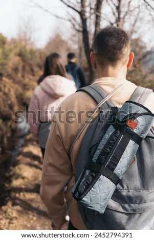 Similar – Foto Bild Unbekannter Wanderer geht im Wald spazieren