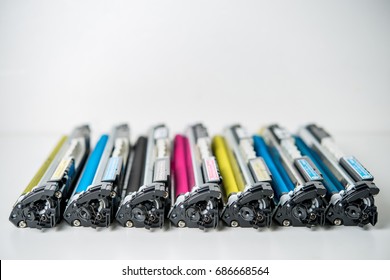 Row Of Used Laser Toner Cartridge