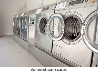 Row Of Washing Machines In Closeup