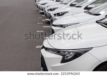 Row of White Cars in a Parking Lot