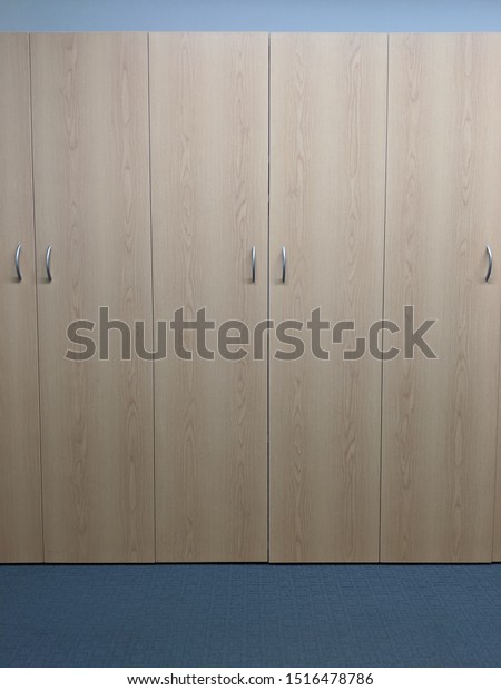 Row Wood Panel Storage Cupboard Office Stock Photo Edit Now