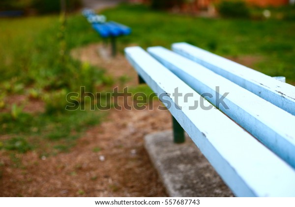 Row Wooden Benches Colorful Outdoor Seats Stock Photo Edit Now