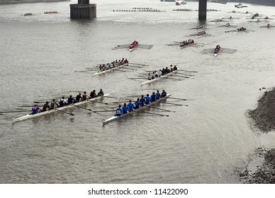 Rowers In Eight-oar Rowing Boats On River Thames In London, England – “The Head Of The River Race”