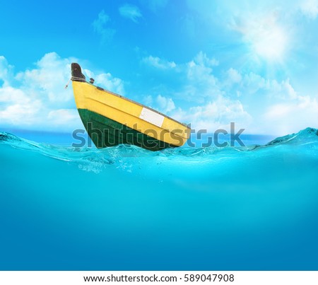Rowing boat on the sea.