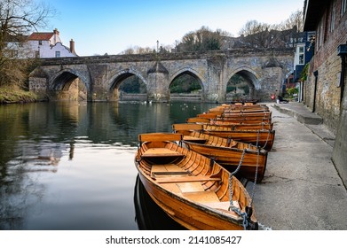 Rowing Boats below Elvet Bridge in Durham, a city in County Durham in the northeast of England built on the banks of River Wear