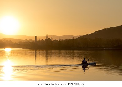 Rowing at sunset