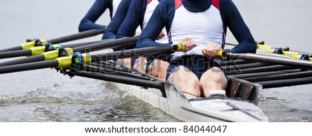 Rowing team at the start of a regatta