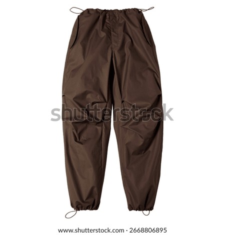 rown high waist technical drawstring pants with elastic waistband, ruched knees and elasticated cuffs in lightweight nylon for casual womens streetwear