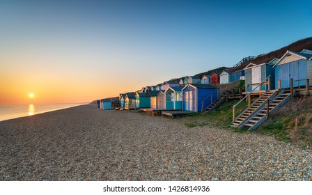 Rows Of Beach Huts At Milford On Sea On The Hampshire Coast