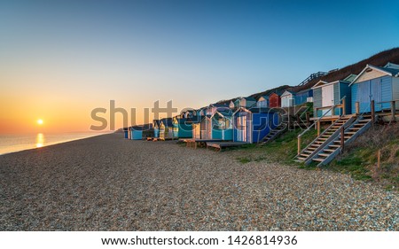 Rows of beach huts at Milford on Sea on the Hampshire coast