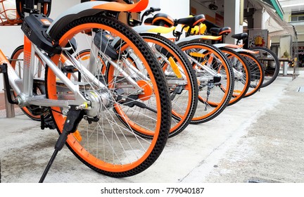 Rows of bikes parked orderly