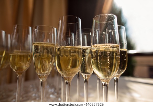 Rows Champagne Glasses On Alcohol Party Stock Photo Edit Now