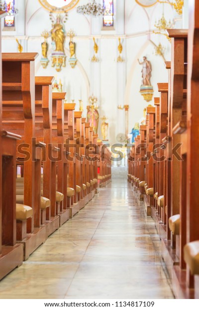 Rows Church Benches Sunlight Reflection On Stock Photo Edit Now
