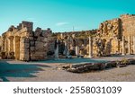 Rows of columns in Perge, Antalya, Turkey. Remains of colonnaded street in Pamphylian ancient city.Rows of columns in Perge, Antalya, Turkey. Ancient Kestros Fountain. Aksu, Antalya