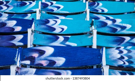 Rows Of Dark Blue And Green Metal Seats At The Miami Marine Stadium In Miami Florida