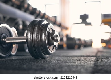 Rows of dumbbells in the gym Close up of modern dumbbells equipment in the sport gym, gym equipment concept. - Powered by Shutterstock