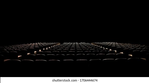 Rows Of Empty Chairs In Large Conference Hall For Corporate Convention Or Lecture