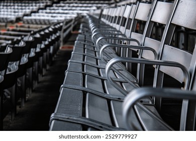 Rows and rows of empty stadium seats.