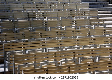 Rows Of Folding Chairs In An Outdoor Theater. Bandstand.