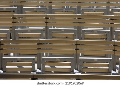 Rows Of Folding Chairs In An Outdoor Theater. Bandstand.