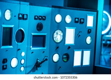 Rows of gauges and controls in the russian Atomic Reactor, the first fully functional nuclear reactor in the world, Control Panel.