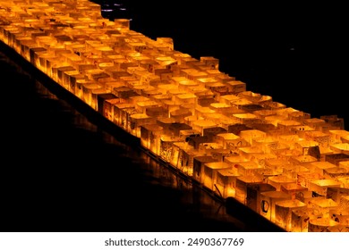 Rows of Glowing Lanterns at Night