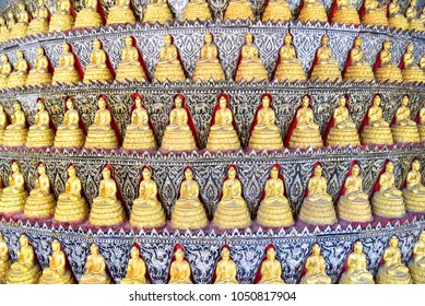 Rows Of Golden Buddha Figures At Wat Samphran