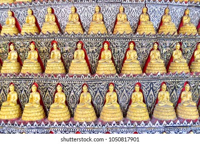 Rows Of Holy Buddha Figures At Wat Samphran