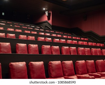 Rows Of Luxury Red Movie Theater Seats In An Empty Movie Theater