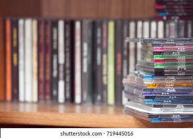 Rows of music cds on the shelf
