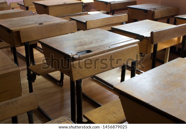 Rows Old Fashioned School Desks Classroom Stock Photo Edit Now