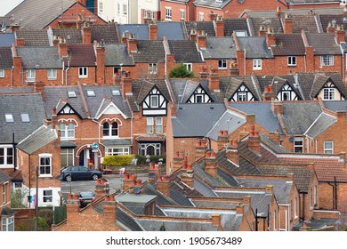 Rows Of Old Suburban Terraced Houses In An English Town. Warwick, UK