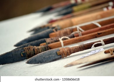 Rows Of Primitive Arrows With Stone Arrow Heads Display