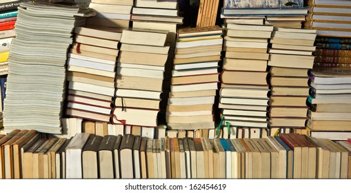 Rows Of Second Hand Books For Sale At Outdoor Market