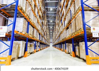 Rows of shelves with boxes
