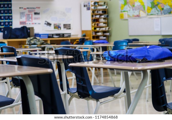 Rows Student Desks Chairs Within Classroom Stock Photo Edit Now