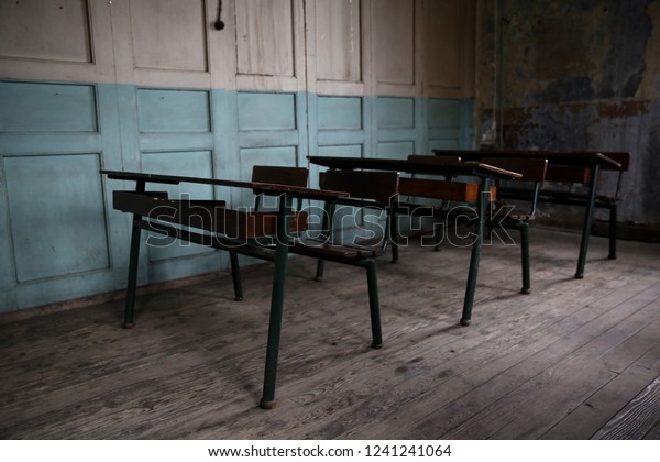 Rows Vintage Student Desks Old Schoolhouse Stock Photo Edit Now