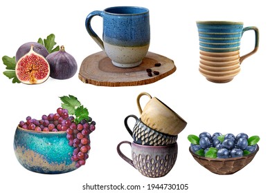 Royal antique grapes mug Ceramiche mug pot cup kitchen set ceramic tile wall kitchen - Shutterstock ID 1944730105