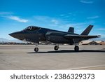 A Royal Australian Air Force (RAAF) F-35 taxis to take off for a training mission at Nellis Air Force Base, Nevada, Nov. 2, 2023. 