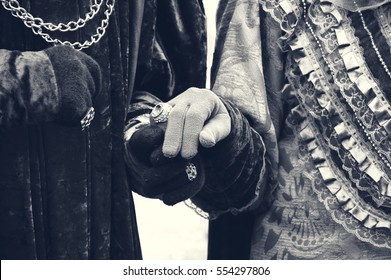 Royal Couple At Carnival In Venice (Italy). Black And White.