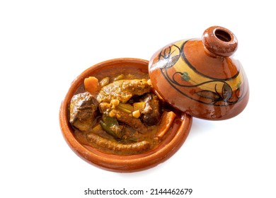 Royal Couscous In A Tagine Isolated On A White Background