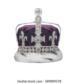 Royal Crown With Jewels Isolated On White.