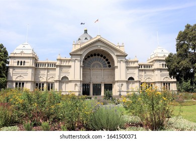 Royal Exhibition Building Melbourne,Victoria Australia, February 6 2020.    Western Side-entrance To Building.  First Parliament Of Australia Was Opened In This Building In 1901