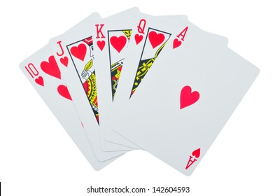 royal flush playing cards isolated on white background - Shutterstock ID 142604593