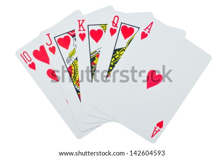 royal flush playing cards isolated on white background