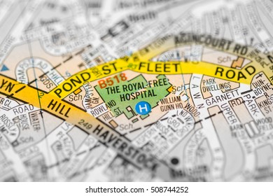 The Royal Free Hospital. London, UK Map.