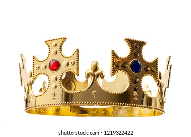 Royal Gold, Regal Attire And Royalty Concept Theme With A King S Golden Crown Isolated On White Background With A Clip Path Cut Out